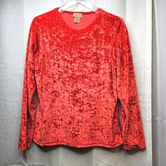 Cassini 80s Classic Orange Crushed Velvet Scoop Neck Funky Fun Festive Blouse - Picture 1 of 8